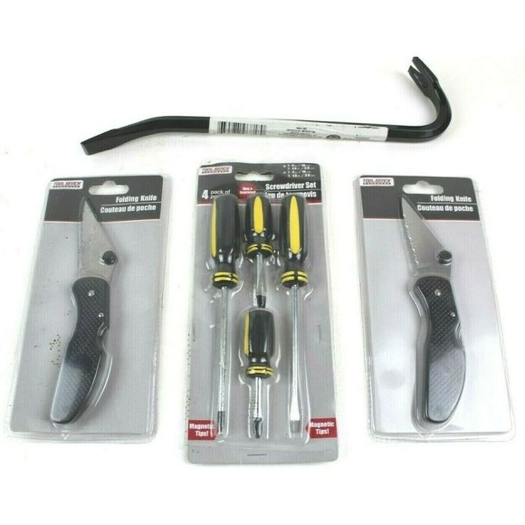4 Piece Lot 12" Crowbar Tool Bench Folding Knives 4 Pack Screwdriver Set - Picture 1 of 7